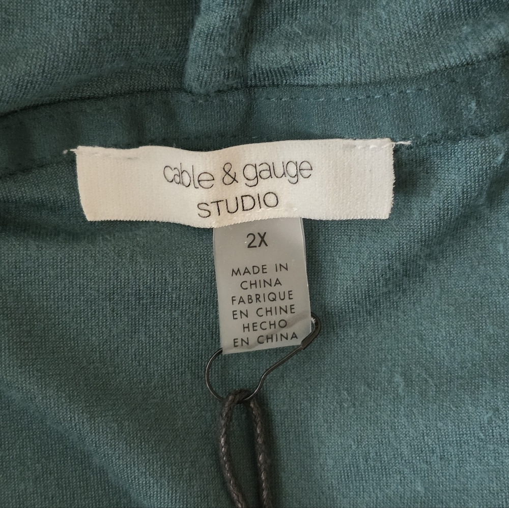 Cable & Gauge Botanical Garden Green Velour Hoodie Jogger Set, Size 2X - Picture 6 of 9